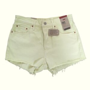 Levi's 501 jean shorts, high-rise 100% cotton, yellow green, women's 28, NWT